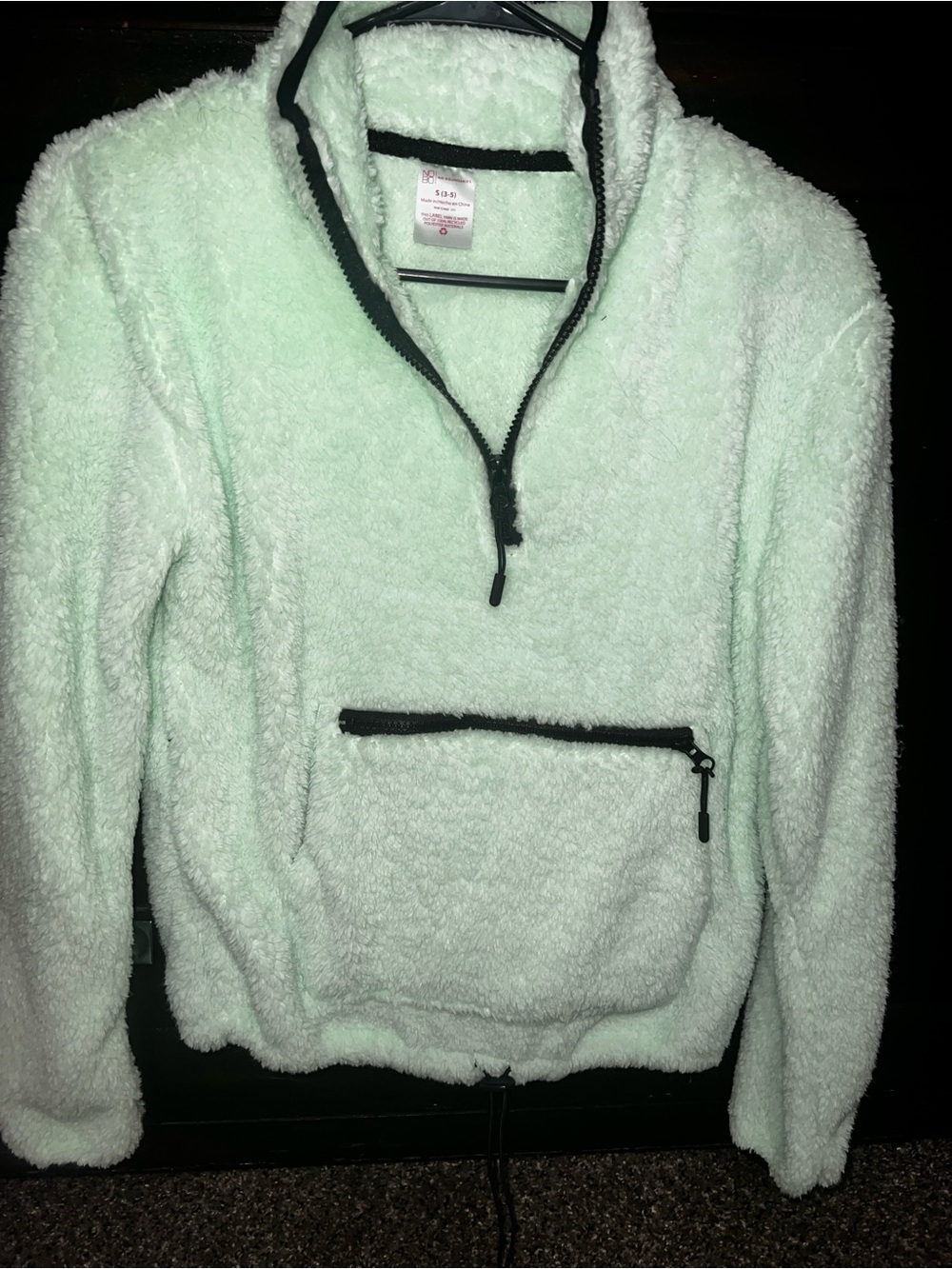 No Boundaries Light Mint Sherpa Half-Zip Hoodie with Black Trim